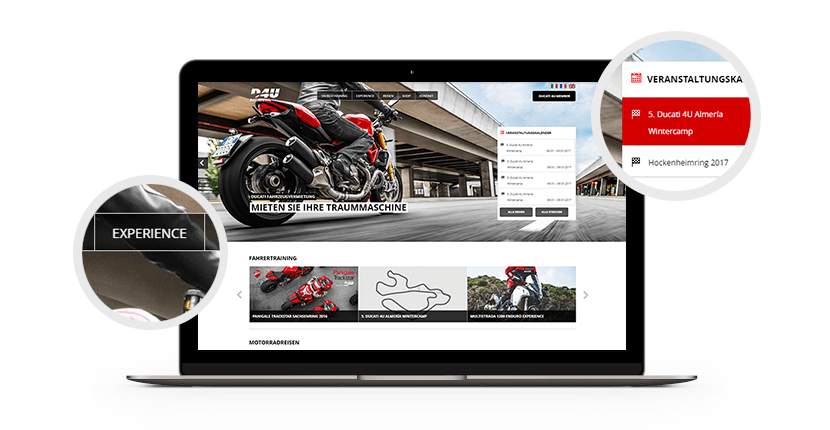 Ein Mockup der Ducati 4U Webseite